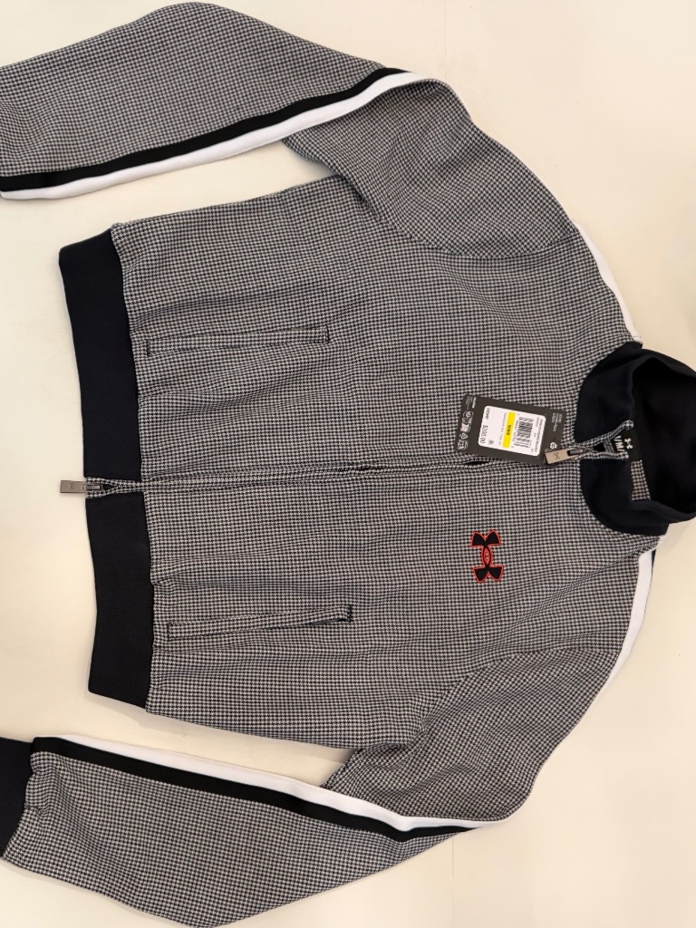 Under Armour Black & White Houndstooth Knit Track Jacket, Women's Size Medium